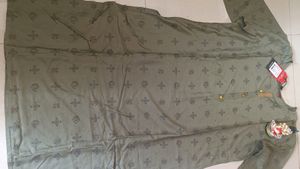 Paachi Green Printed Branded Kurta With 3/4 Sleeves