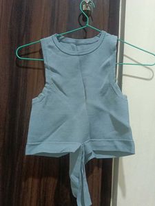 Light Blue Ribbed Tie-Back Tank Top