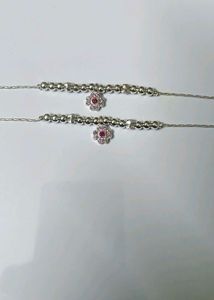 pure silver Anklets with Pink Flower Charm