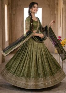 Olive Green Embroidered Lehenga Set