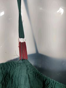 Green Plain Smoking Strap Dress (Women's)