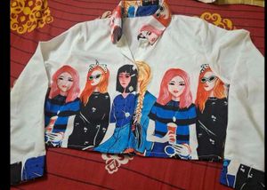 White Graphic Print Long Sleeve Top shirt