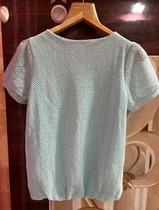 Light Blue Mesh Knit Top