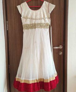 White Net &amp; Red Velvet Anarkali Suit