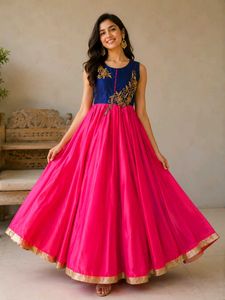 Designer Royal Blue & Pink Anarkali Gown