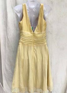 16J6. Chic Yellow V-Neck Ruched Mini Dress