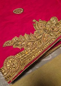 Red party wear saree heavy border