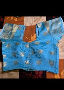 Beautiful Blue Saree with Gold Border &amp; blouse