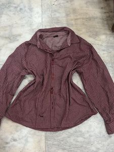 y2k Chic Maroon Checkered Full Sleeve Shirt