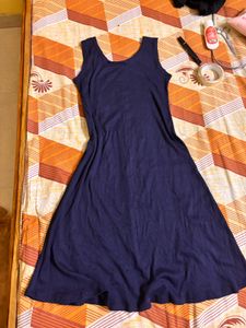 Navy Blue Sleeveless Button-Front Dress