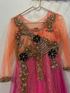Stunning Orange and Pink Embellished Gown