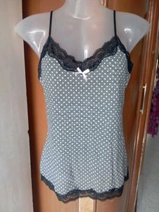 Cute Polka Dot Sleep Cami with Lace Trim