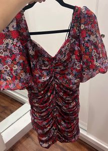 zara Printed Draped Mini Dress