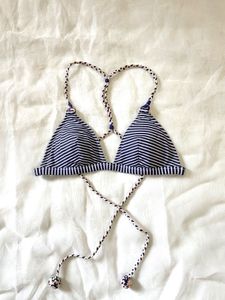 Navy & White Striped Bikini Top