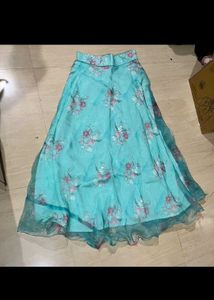 sky blue Floral Skirt with Tshirt