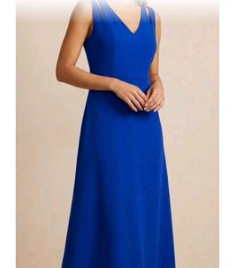 Royal Blue V-Neck A-Line Dress