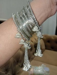 Silver Oxidised Metal Bangles One Set