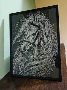 Handmade Rhinestone Horse Wall Art Black Framed