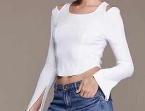 White Cold Shoulder Ribbed Top