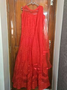 Stunning Red Lace Ethnic Gown with cancan