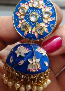 Stunning Blue Meenakari Jhumka Earrings
