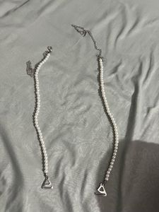 Silver Flower Earrings n pearl strap