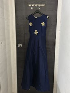 Elegant Navy Blue Embroidered Gown