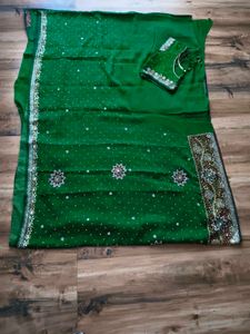 y2k Green heavy party wear  handwork Saree
