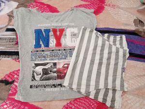 A Grey Color Crop Tshirt With patterned  Inner