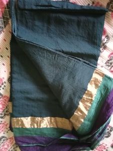 Elegant Dark Green Saree with Gold Border