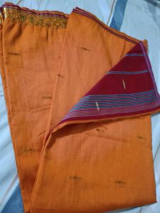 Orange Saree with Red Border