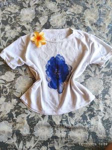 White T-Shirt with Blue Floral Print