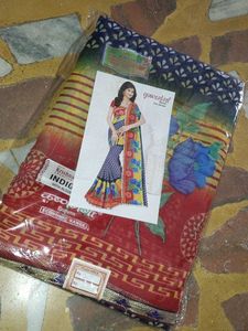Purple Floral Saree with Gold Border