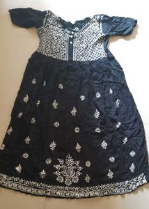 Embroidered Black Casual Dress