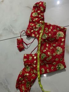 Red Silk Lehenga with Gold Border