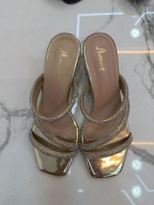 Sparkly Gold Block Heel Sandals