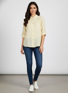 Light Yellow Collared Button-Up Blouse