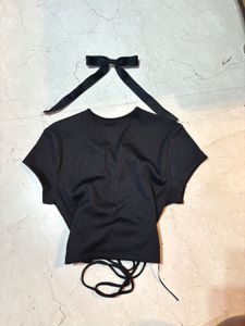 Black Ruched Tie Up Crop Top