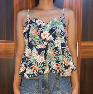 Tropical Print Peplum Camisole Top