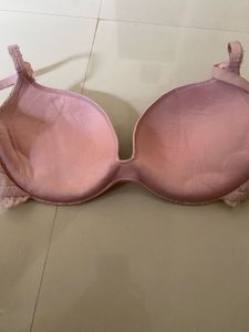Soft Pink Lace Trim Padded Bra