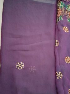 Embroidered Purple Saree with ready blouse