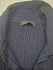 Navy Blue Ribbed Sleeveless Collared Top