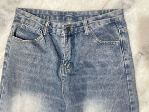Distressed Wide Leg Jeans with Fringed Hem