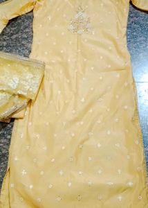 butter Yellow Embroidered Kurta Set with Dupatta