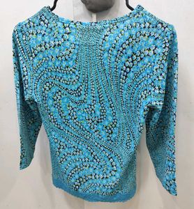 H&amp;M Blue Floral Print Lace Trim Top - XS/S