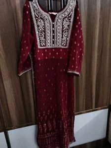Embroidered Maroon Kurta