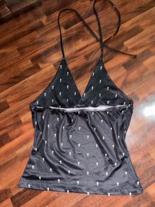 Black Polka Dot Halter Bikini Top