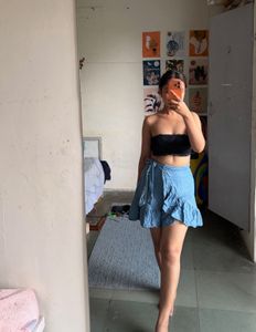 Light Blue Ruffled Mini Skirt