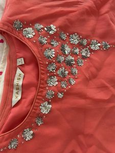 Coral Kurta with Sequins