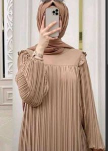 Abaya - Elegant Pleated Brown Stylish Abay